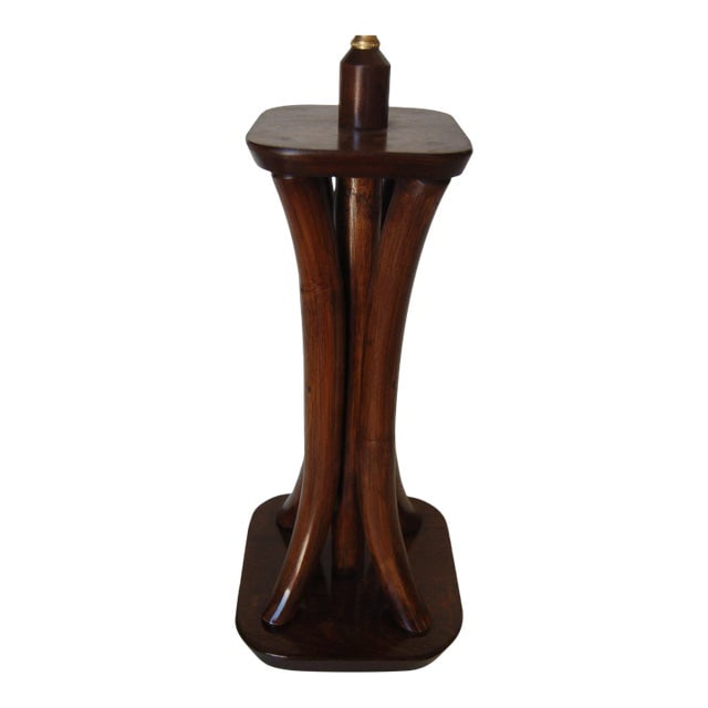 1950s Restored 4-Strand Rattan Bent Pole Table Lamp on Mahogany Base - 2