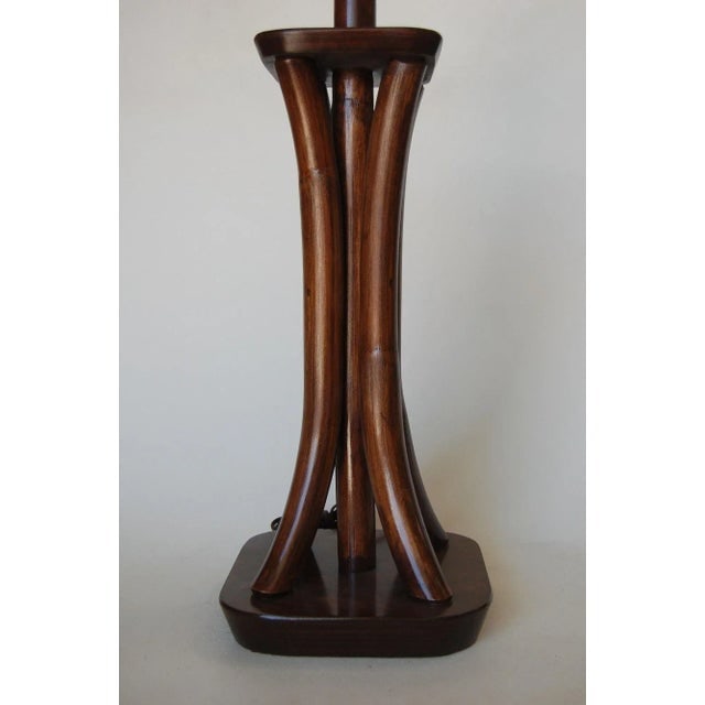 1950s Restored 4-Strand Rattan Bent Pole Table Lamp on Mahogany Base - 3