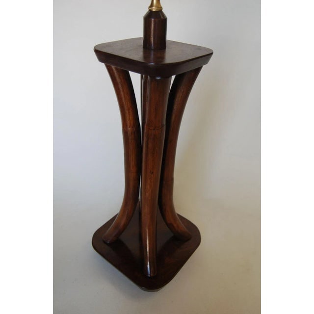 1950s Restored 4-Strand Rattan Bent Pole Table Lamp on Mahogany Base - 4
