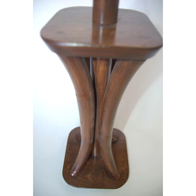 1950s Restored 4-Strand Rattan Bent Pole Table Lamp on Mahogany Base - 5