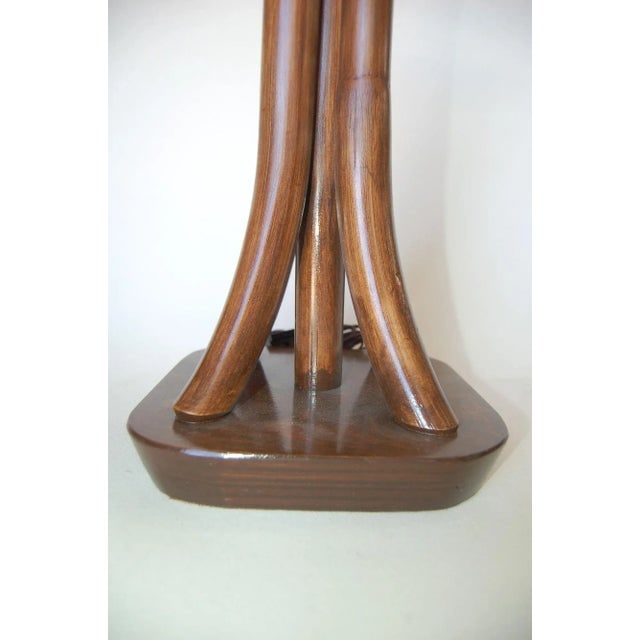 1950s Restored 4-Strand Rattan Bent Pole Table Lamp on Mahogany Base - 6