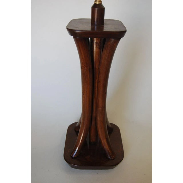 1950s Restored 4-Strand Rattan Bent Pole Table Lamp on Mahogany Base - 8
