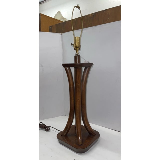 1950s Restored 4-Strand Rattan Bent Pole Table Lamp on Mahogany Base - 9