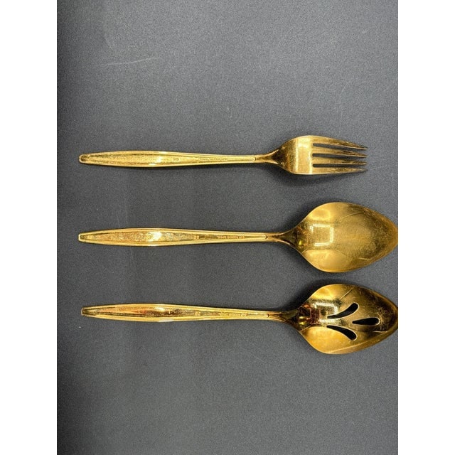 1950s Modernist Pattern Gold Plated Stainless Flatware Set of 92 by Reed and Barton - 11