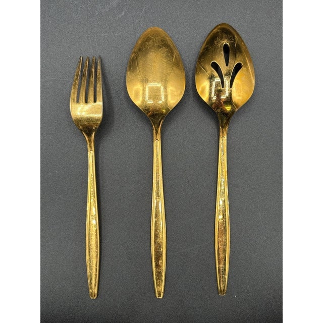 1950s Modernist Pattern Gold Plated Stainless Flatware Set of 92 by Reed and Barton - 12
