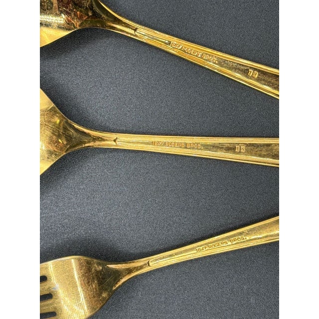 1950s Modernist Pattern Gold Plated Stainless Flatware Set of 92 by Reed and Barton - 14
