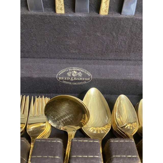 1950s Modernist Pattern Gold Plated Stainless Flatware Set of 92 by Reed and Barton - 4