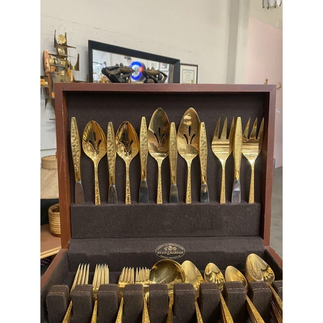 1950s Modernist Pattern Gold Plated Stainless Flatware Set of 92 by Reed and Barton - 5