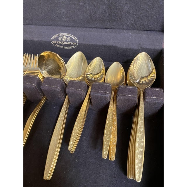 1950s Modernist Pattern Gold Plated Stainless Flatware Set of 92 by Reed and Barton - 7