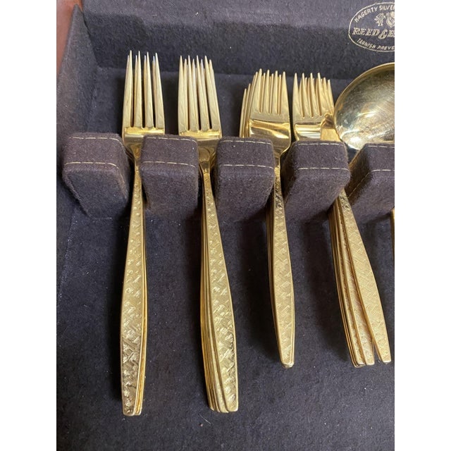 1950s Modernist Pattern Gold Plated Stainless Flatware Set of 92 by Reed and Barton - 8