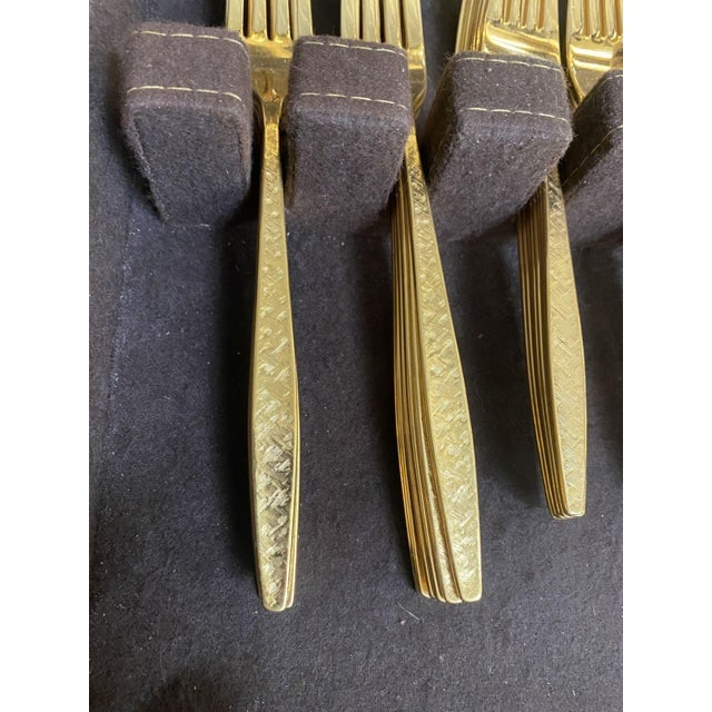 1950s Modernist Pattern Gold Plated Stainless Flatware Set of 92 by Reed and Barton - 9