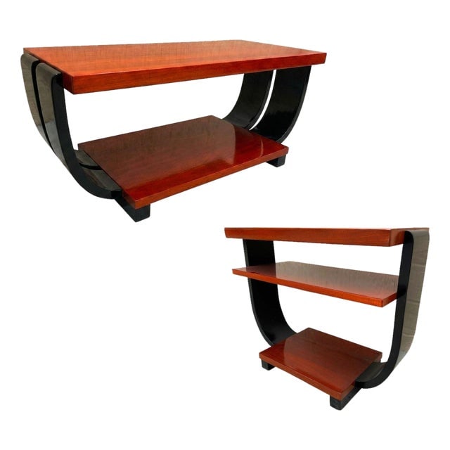 1930s 2-Tone Geometric Art Deco Side & Coffee Table Attributed to Gilbert Rohde for Brown Saltman (1 of 11)