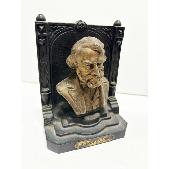 Pair of Solid Brass Bookends Bust of Henry W. Longfellow by "B & H" Bradley and Hubbard - 2