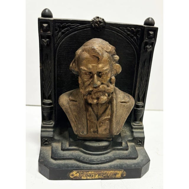 Pair of Solid Brass Bookends Bust of Henry W. Longfellow by "B & H" Bradley and Hubbard - 3