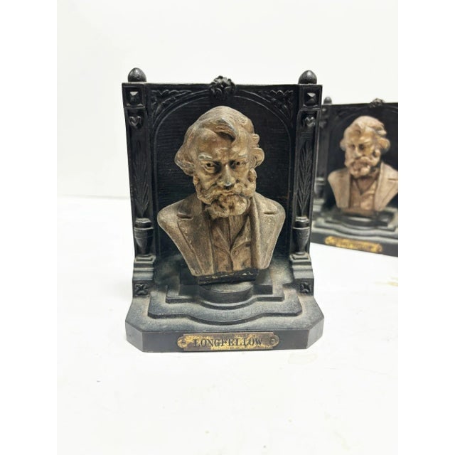 Pair of Solid Brass Bookends Bust of Henry W. Longfellow by "B & H" Bradley and Hubbard - 4