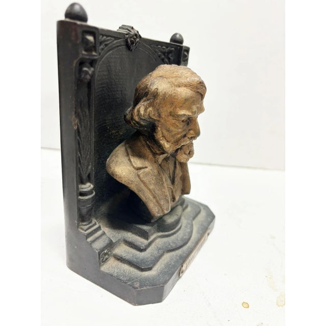 Pair of Solid Brass Bookends Bust of Henry W. Longfellow by "B & H" Bradley and Hubbard - 5