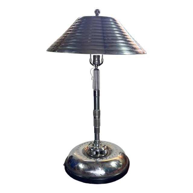 1980s Chrome Machine Age Art Deco Style Table Lamp W/ Torque Converter Base (1 of 10)