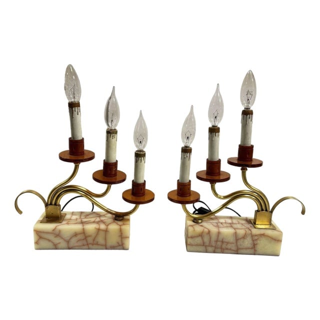 1930s Hollywood Regency Three Candle Bakelite & Brass Table Lamp - a Pair (1 of 7)