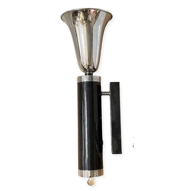 Large 1930s Two-Tone Chrome Art Deco Torchiere Wall Sconce - 2