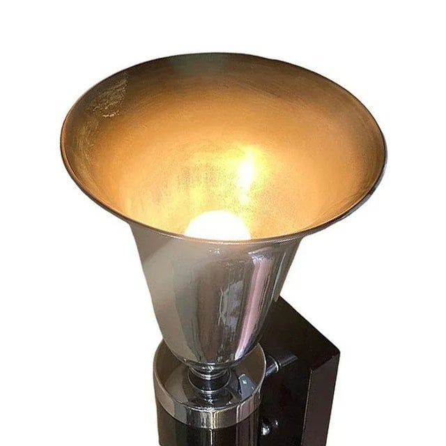 Large 1930s Two-Tone Chrome Art Deco Torchiere Wall Sconce - 5