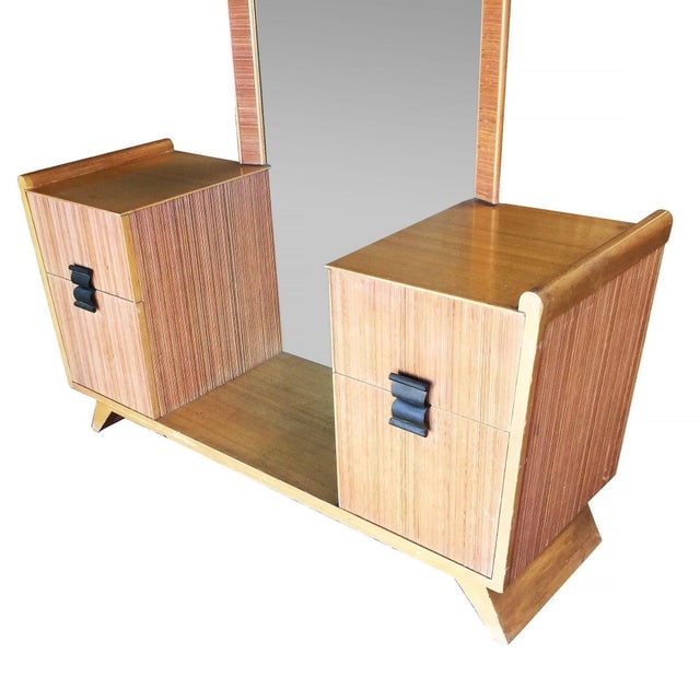 1940s Mid-Century Combed Wood Vanity W/ Stool by Paul Frankl for Brown Saltman, Attributed - 4