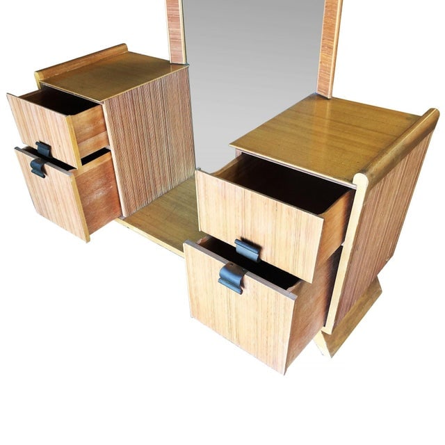 1940s Mid-Century Combed Wood Vanity W/ Stool by Paul Frankl for Brown Saltman, Attributed - 5