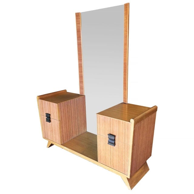 1940s Mid-Century Combed Wood Vanity W/ Stool by Paul Frankl for Brown Saltman, Attributed - 6