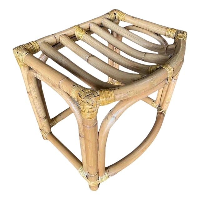 1950s Restored Mid-Century Three-Strand Ladder Top Rattan Vanity Stool (1 of 4)