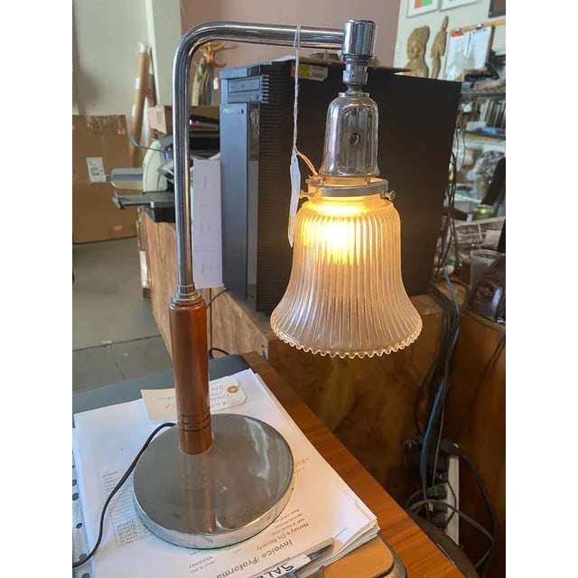 Art Deco Desk Table Lamp W/ Bell Shaped Glass Shade - 10