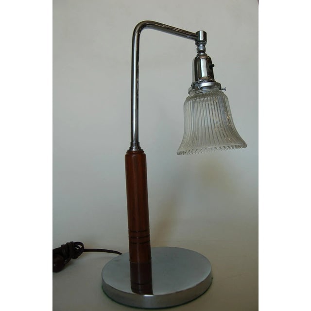 Art Deco Desk Table Lamp W/ Bell Shaped Glass Shade - 2