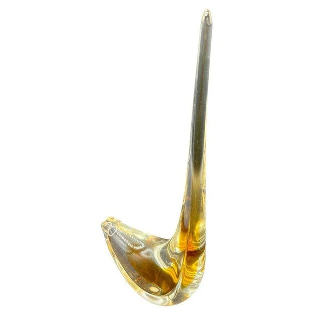 Mid Century Hand Blown Sommerso Murano Style Yellow Art Glass Bird W/ Tall Feather - 3