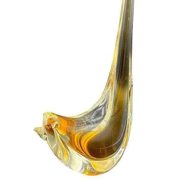 Mid Century Hand Blown Sommerso Murano Style Yellow Art Glass Bird W/ Tall Feather - 5