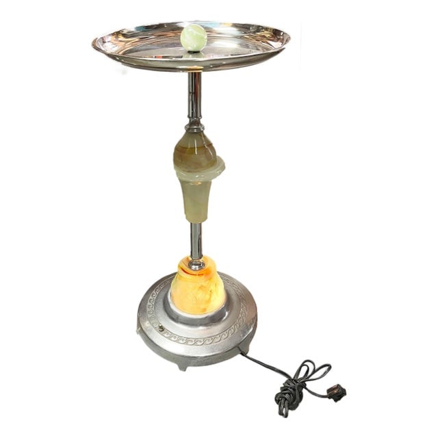 1930s Streamline Art Deco Chrome Drink Glass Top Side Table W/ Light Up Base (1 of 6)
