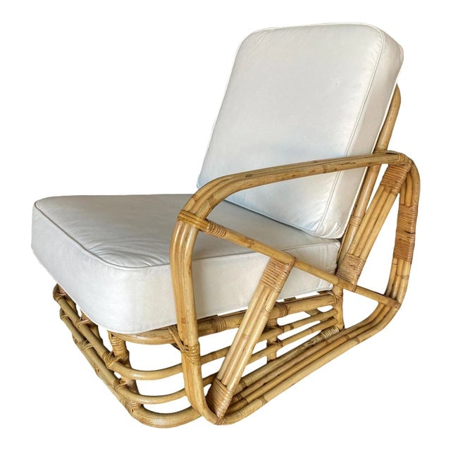 Restored 3-Strand Square Pretzel Rattan Asymmetric Lounge Chair (1 of 8)
