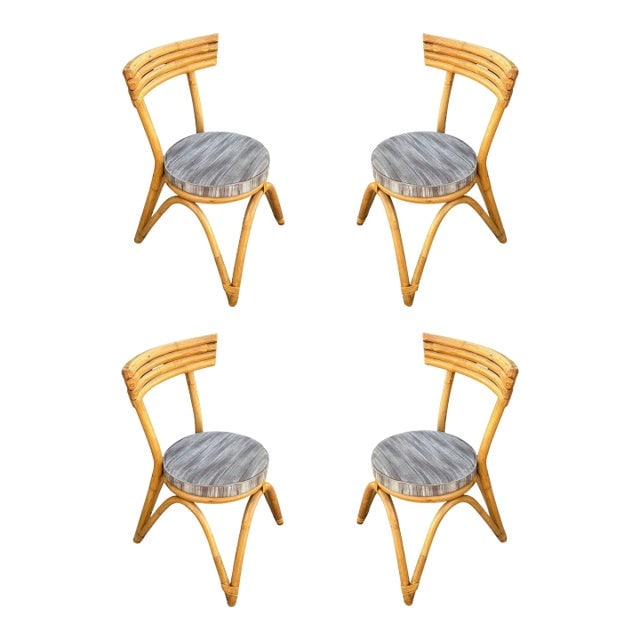 1940s Restored Arched "Zig -Zag" Leg Rattan Dining Chair, Set of Four (1 of 6)