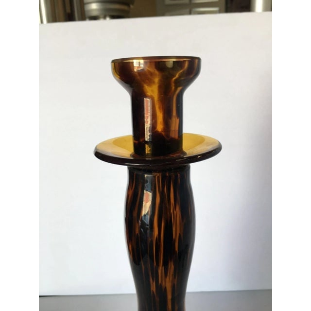 1960s Large Handblown Amber Murano Glass Candlestick Holder - 2