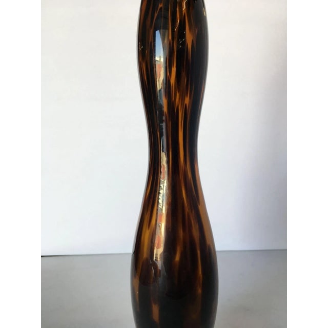 1960s Large Handblown Amber Murano Glass Candlestick Holder - 3