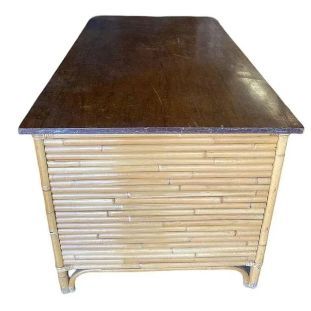 1940s Restored Mid-Century Stacked Rattan Executive Desk W/ Solid Mahogany Top - 8