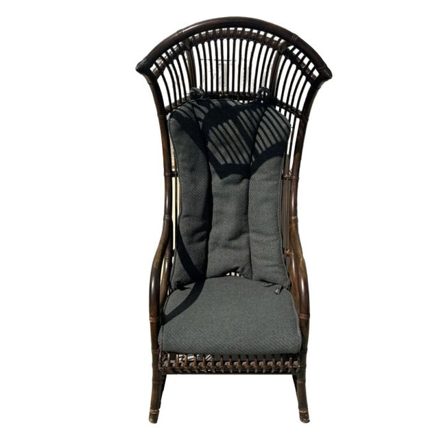 1950s Restored Mid-Century Dark Stained Rattan Canopy Chair, Pair - 3