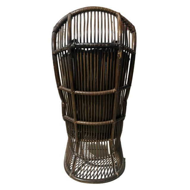 1950s Restored Mid-Century Dark Stained Rattan Canopy Chair, Pair - 6