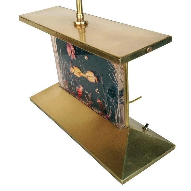 Mid-Century Brass Aquarium Light Up Lamp With Shade - 4