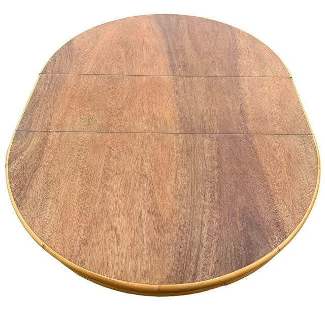1950s Restored Round Rattan & Mahogany Dining Table W/ Leaf - 5