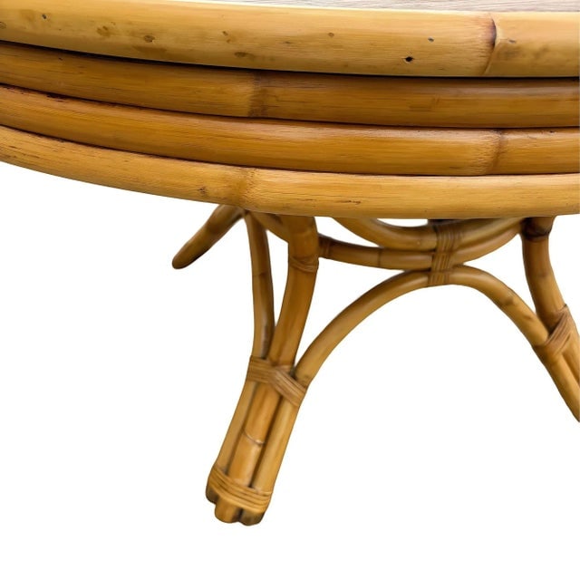 1950s Restored Round Rattan & Mahogany Dining Table W/ Leaf - 7