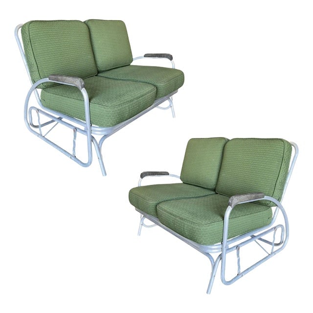 Streamline Art Deco Aluminum Patio/Outdoor Settee Slider/Rocking , Pair (1 of 7)