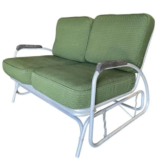 Streamline Art Deco Aluminum Patio/Outdoor Settee Slider/Rocking , Pair - 4