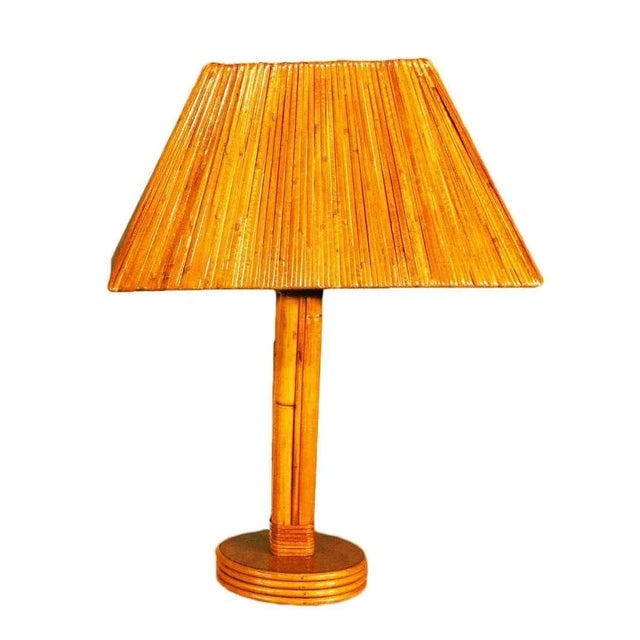 Restored Vintage Rattan Pole Lamps With Split Rattan Lamp Shade, Pair - 2
