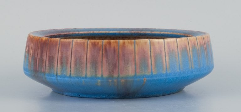 Gunnar Nylund for Rörstrand, ceramic bowl with glaze in blue and brown tones. - 3