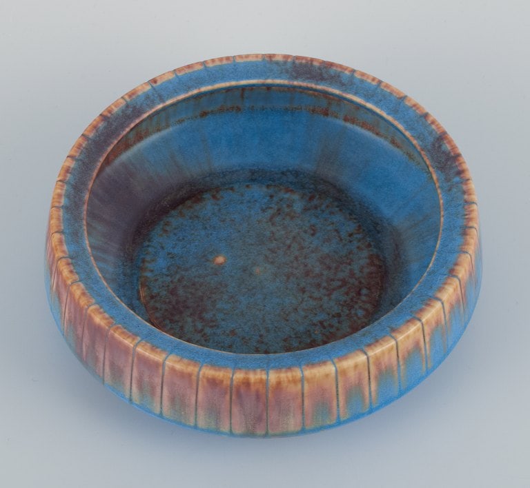 Gunnar Nylund for Rörstrand, ceramic bowl with glaze in blue and brown tones. - 4