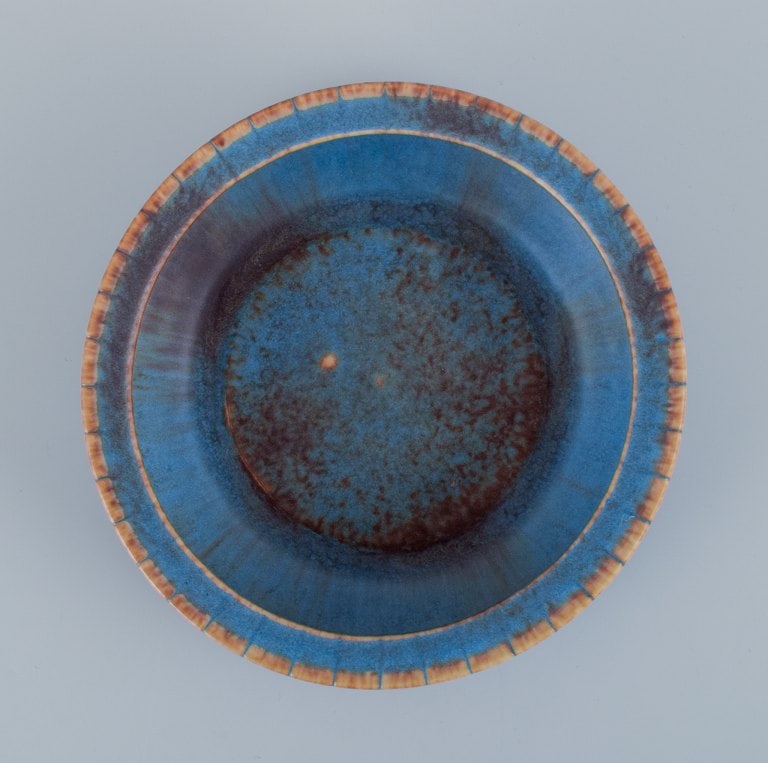 Gunnar Nylund for Rörstrand, ceramic bowl with glaze in blue and brown tones. - 5