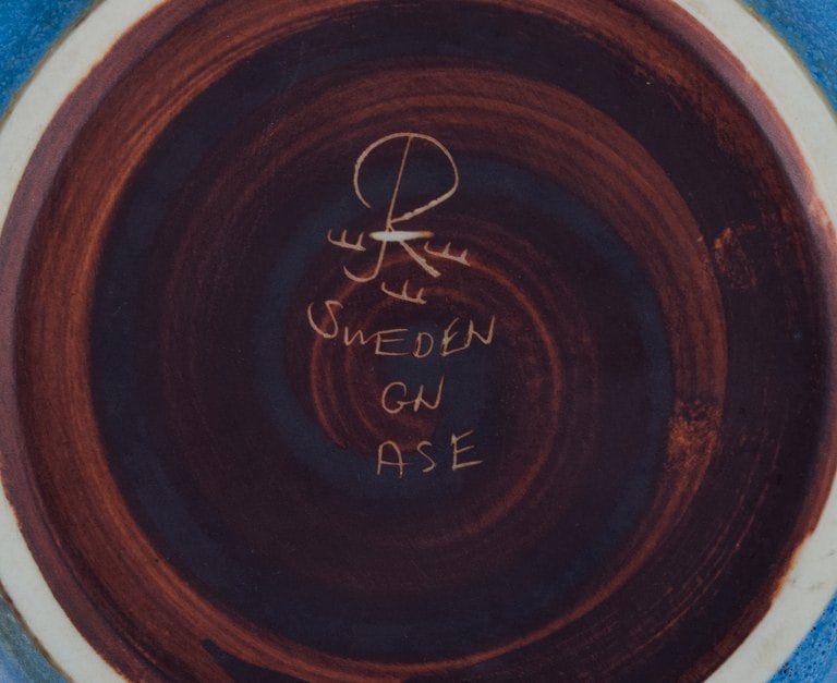 Gunnar Nylund for Rörstrand, ceramic bowl with glaze in blue and brown tones. - 8